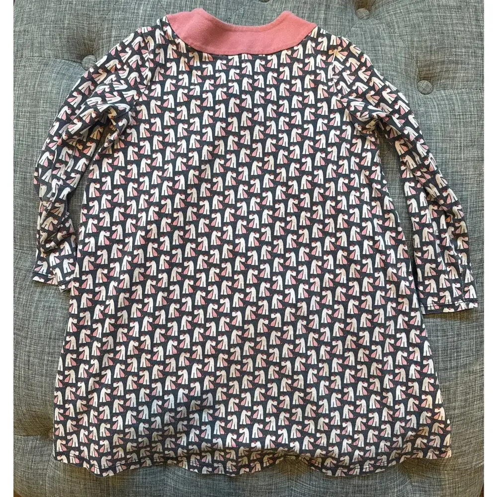 Tea Collection Girls Dress Scottie Dog Pleated Trapeze Pink Gray Girls Size 7